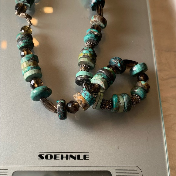 On Trend Neiman Marcus Natural Turquoise & Smoky Quartz Necklace w/Drop Earrings - Picture 6 of 8